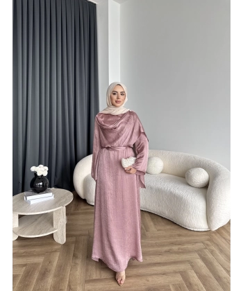 Fuş - Warm Kraş Taşlı Elbise - Gül