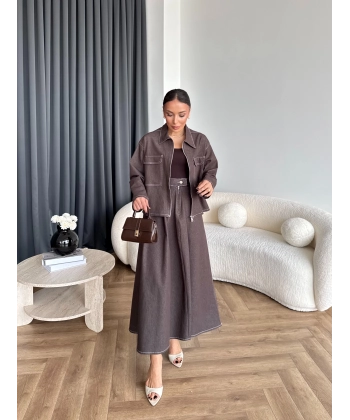 Es - Roxanne Etekli Kot Takım - Kahve