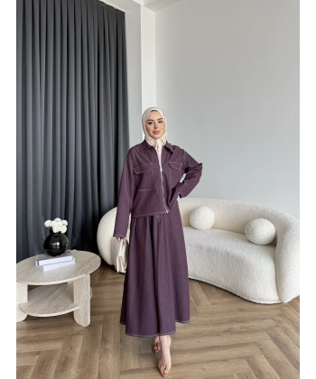 Es - Roxanne Etekli Kot Takım - Mürdüm