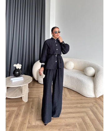 Pwn - Sashe Yaprak Desen Takım - Siyah