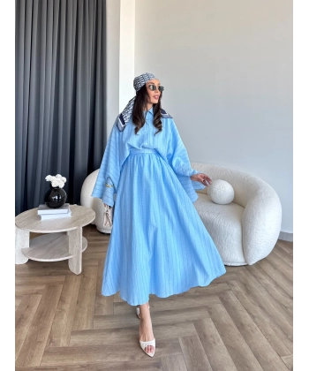 Qu - Yarasa Kol Brode Etekli Takım - Mavi