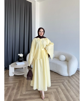 Qu - Yarasa Kol Brode Etekli Takım - Sarı