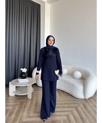 Fuş - Luxe Omuzu Püskül İpli Takım - Lacivert