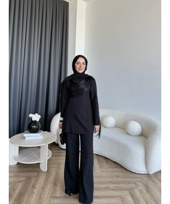 Fuş - Luxe Omuzu Püskül İpli Takım - Siyah