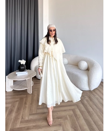 Qu - Mathis Pelerinli Vual Elbise - Sarı