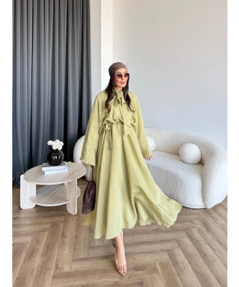 Qu - Liva Volan Detay Elbise - Yeşil