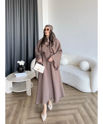 Qu - Liva Volan Detay Elbise - Kahve