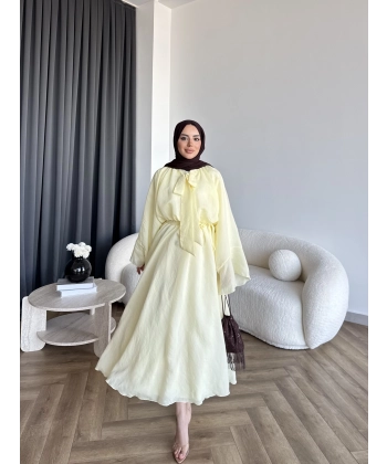 Qu - Liva Volan Detay Elbise - Sarı