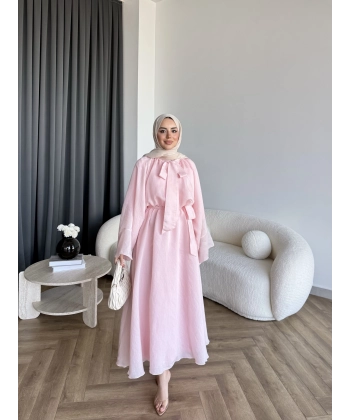 Qu - Liva Volan Detay Elbise - Pembe