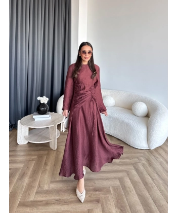 Pwn - Cavellia Büzgülü Elbise - Bordo