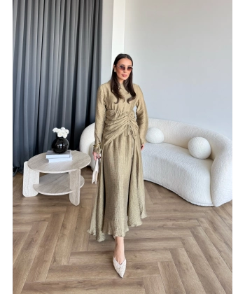 Pwn - Cavellia Büzgülü Elbise - Yeşil