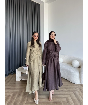 Pwn - Cavellia Büzgülü Elbise - Kahve