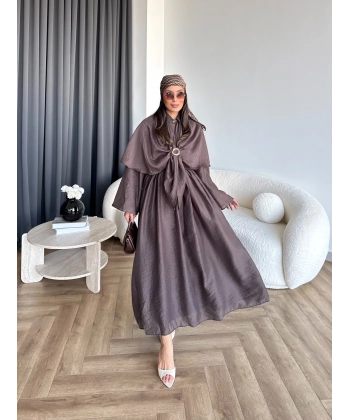 Qu - Quase Pelerin Detay Etek Takım - Kahve