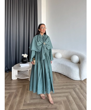 Qu - Quase Pelerin Detay Etek Takım - Petrol Yeşil