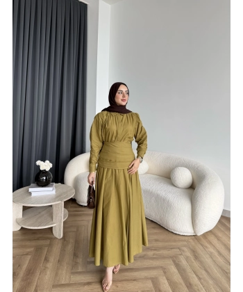 Tb - Veran Bel Detay Etekli Takım - Yağ Yeşili