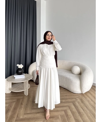 Tb - Veran Bel Detay Etekli Takım - Beyaz