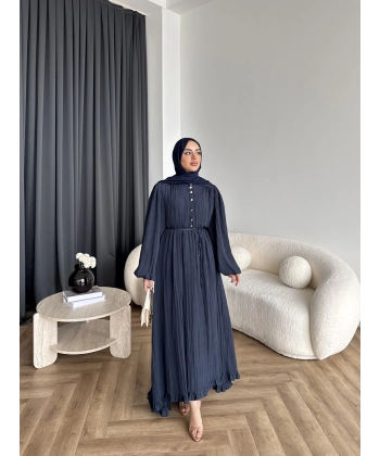 Ah - Rafel Asimetrik Fırfırlı Piliseli Elbise - Lacivert