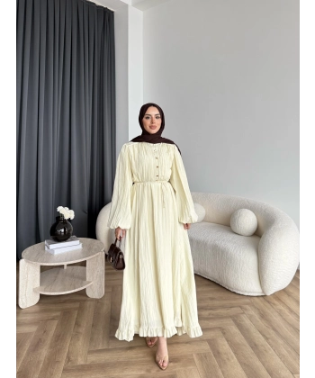 Ah - Rafel Asimetrik Fırfırlı Piliseli Elbise - Sarı