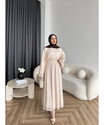 Ng - İncili Etekli Takım - Bej