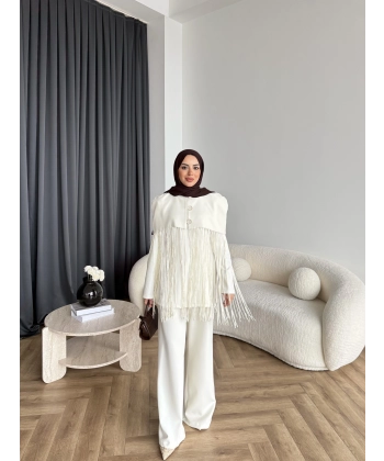 Fuş - Sakura Püsküllü Takım - Ekru