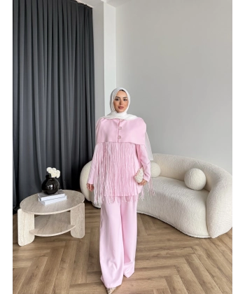 Fuş - Sakura Püsküllü Takım - Pembe