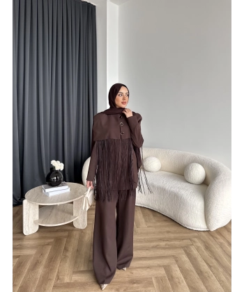 Fuş - Sakura Püsküllü Takım - Kahve