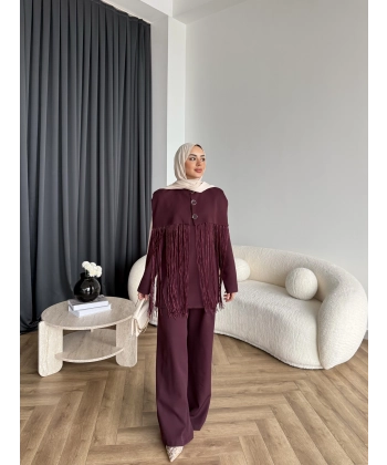 Fuş - Sakura Püsküllü Takım - Bordo