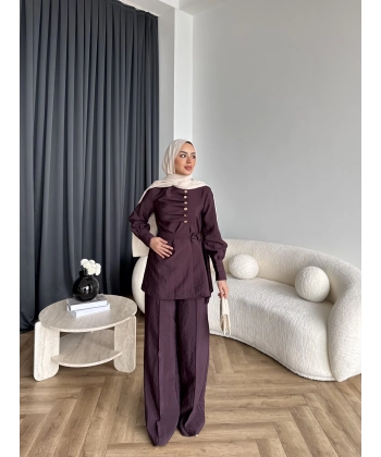 Tb - Roman Düğmeli Cupra Takım - Bordo