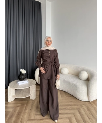 Tb - Roman Düğmeli Cupra Takım - Kahve