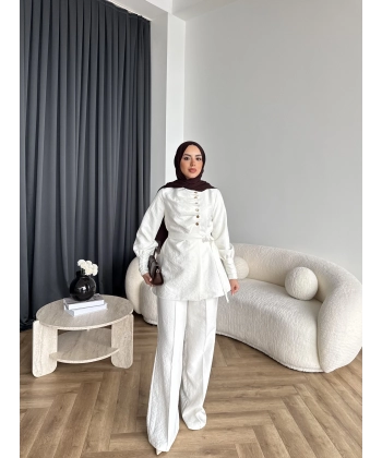 Tb - Roman Düğmeli Cupra Takım - Ekru