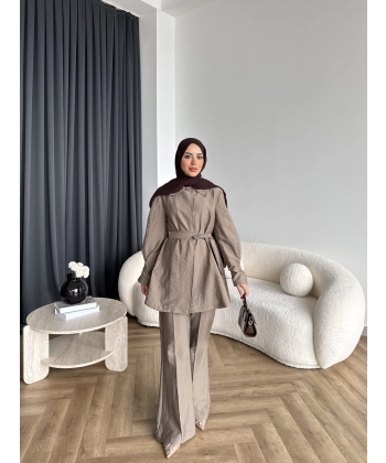 Fuş - Lisor Kol Taş Detay Takım - Vizon