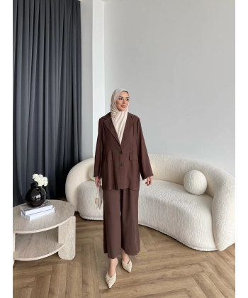 Mav - Moza Düğmeli Takım - Kahve