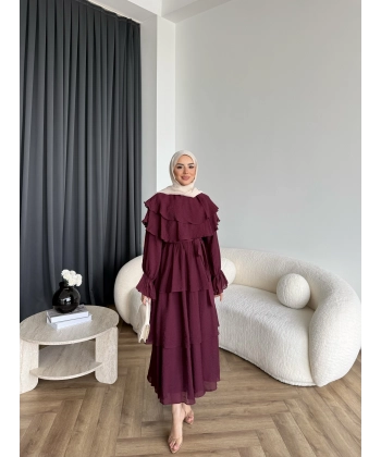 Tb - Dosha Fırfır Detay Elbise - Bordo