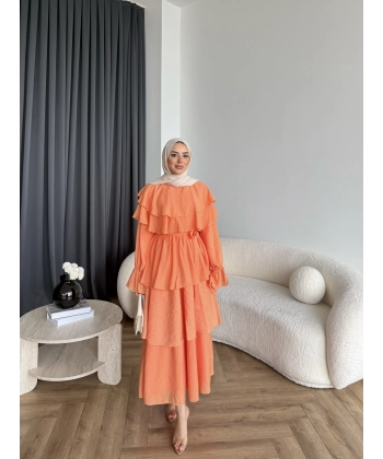 Tb - Dosha Fırfır Detay Elbise - Turuncu