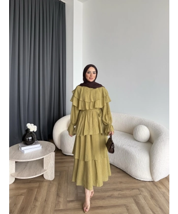 Tb - Dosha Fırfır Detay Elbise - Yağ Yeşili