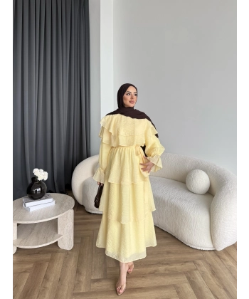 Tb - Dosha Fırfır Detay Elbise - Sarı