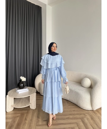 Tb - Dosha Fırfır Detay Elbise - Mavi