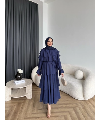 Tb - Dosha Fırfır Detay Elbise - Lacivert