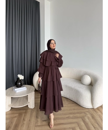 Tb - Dosha Fırfır Detay Elbise - Kahve