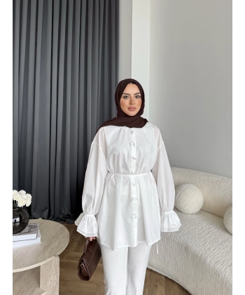 Hen - Sehaa Gül Detay Gömlek - Beyaz