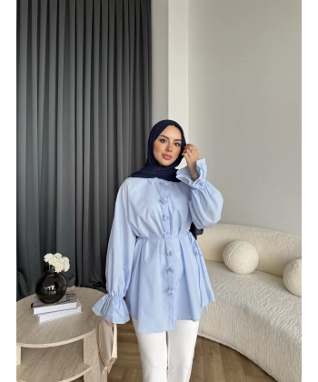 Hen - Sehaa Gül Detay Gömlek - Mavi