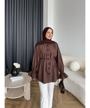 Hen - Sehaa Gül Detay Gömlek - Kahve