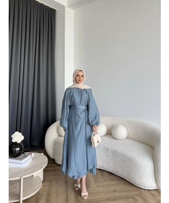 Qu - Balon Kol Etekli Takım - İndigo