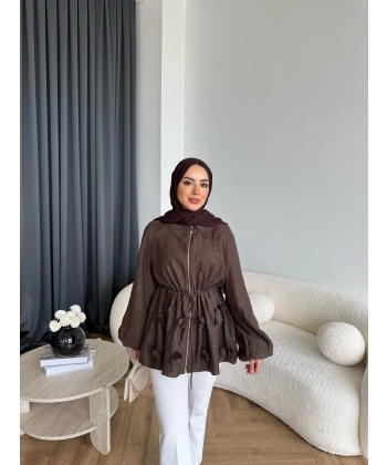 Fuş - Ferilan Fermuarlı Gömlek - Kahve - ÖN SİPARİŞ