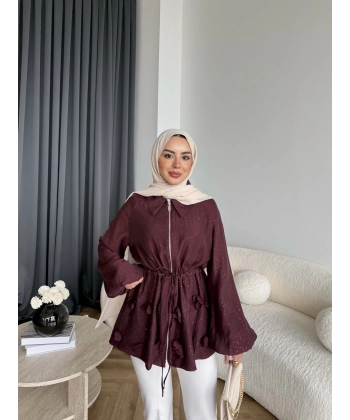 Fuş - Ferilan Fermuarlı Gömlek - Bordo