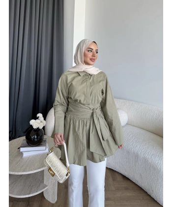 Helino Kuşaklı Gömlek - Haki