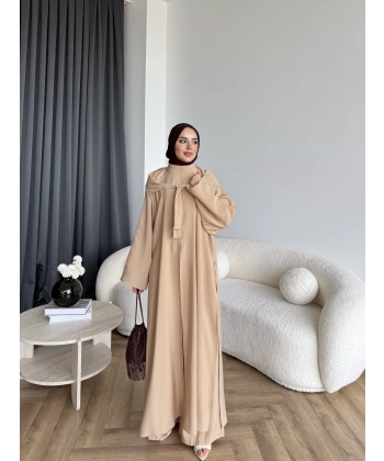 Bel - Zyra Omuz Şallı Yırtmaçlı Takım - Camel