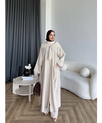 Bel - Zyra Omuz Şallı Yırtmaçlı Takım - Bej
