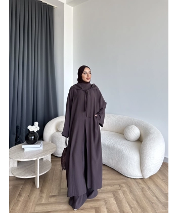 Bel - Zyra Omuz Şallı Yırtmaçlı Takım - Kahve