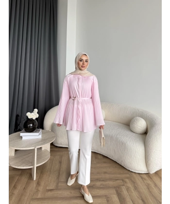 Hen - Choco Piliseli Gömlek - Pembe